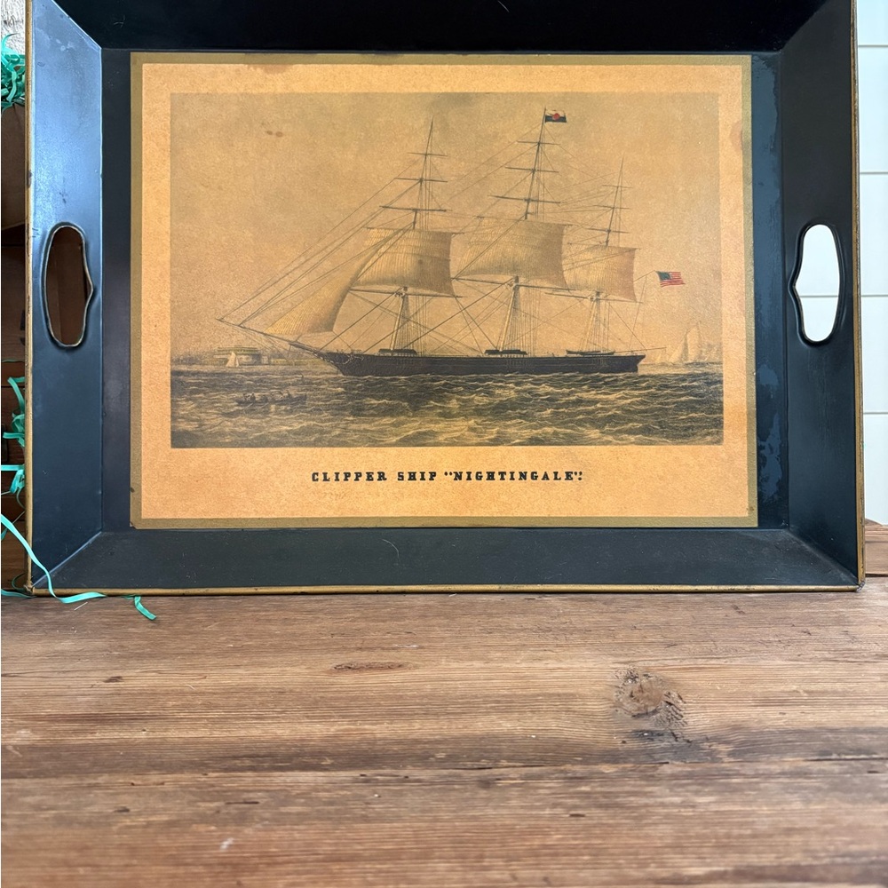 Vintage Nautical Tray with Clipper Ship “Nightingale”